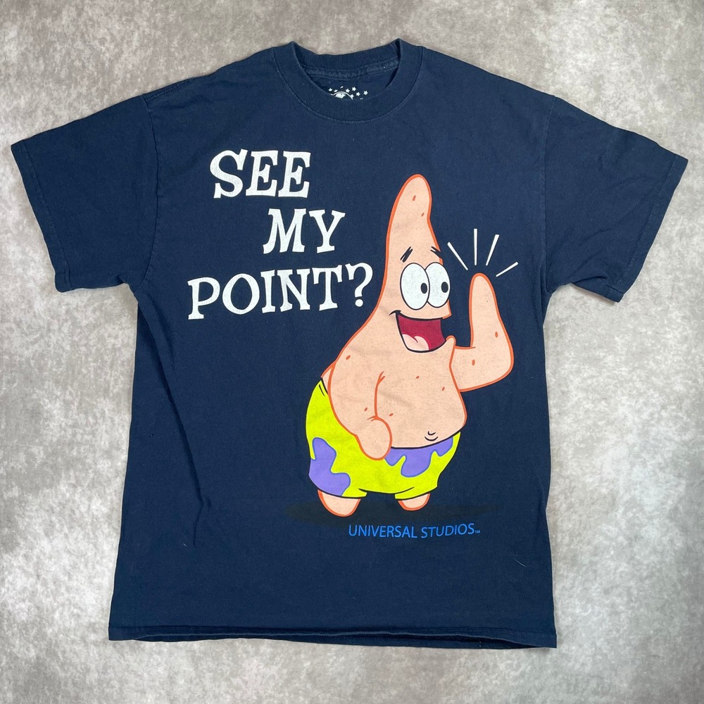 Universal Studios Patrick Star See My Point Graphic Tee Mens Navy Blue Medium